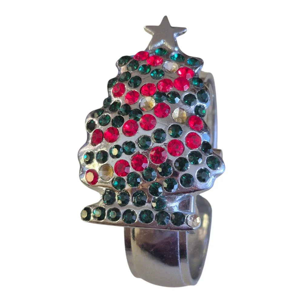 Nurmi Christmas tree Cuff watch Festive Unique‎ retro chic Hinged Holiday Rare